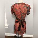DKNY  Brown & Orange Babydoll Mini Dress Size 10 Satin Ribbon Waist Photo 3