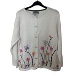 Vintage Butterfly Beaded Flower Embroidered Cardigan Size Small Grannycore White Photo 0