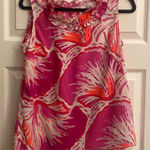 Southern Frock  Pink Bold Floral Ruffle Sleeveless Top Preppy Palm Beach Bright Photo 0