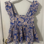 Anthropologie NWOT  By Together Blue and Pink Leaf Print Blouse Photo 0