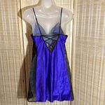 Victoria's Secret Purple Long Camisole Teddy Black Lace Trim Medium M Photo 6