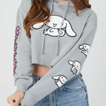 Hello Kitty  Cinnamoroll Grey Cropped Hoodie Women’s Medium Photo 0