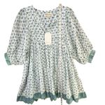 Daughters of India Kyra Mini Dress Size S Puff Sleeve Cotton Azure Floral Print Blue Photo 7