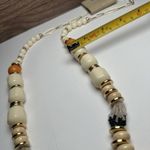 Anthropologie  Chunky Statement Necklace Beaded Orange Cream Gold Tone NWT $58 Photo 4