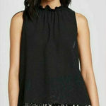 Who What Wear  Black Sleeveless Ruffle Neck Blouse Tank Top Photo 0