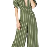 Sage The Label Striped Cropped Jumpsuit — Olive Green — White Stripe — XL Photo 0