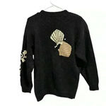 Vintage 80s 90s Tony Lambert Beach Shells Coastal Cardigan Sweater Ramie M Black Size M Photo 6