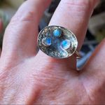 Larimar & Moonstone Israeli Hammered Sterling Silver Ring Size 9.5 Silver Photo 6
