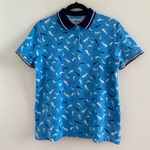 Lands' End Blue Whale Novelty Print Nautical Short Sleeve Polo Golf Shirt Size M Photo 0