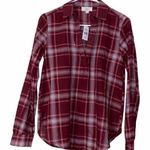 Loft  Outlet womens size xs v-neck maroon pullover long sleeve plaid new with tag Photo 0