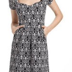 Deletta Black and Cream Mini Dress with Back Cutout Size Small Wedding Guest Dre Photo 0