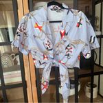 ZARA  nautical tie front top cropped short sleeve coastal anchor sailor blouse Photo 1