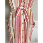 Lush Clothing Lush Pink Striped Linen Button Front Tie Cut Out Midi Dress Photo 3