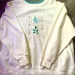 VTG Floral Embroidered Sweatshirt Crewneck Sweater Cream Blue Size M L White Size L Photo 0