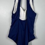 Jantzen Women's Plus Size Navy Blue & White Patterned Ruched Side Swim Top 20W Photo 2