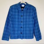 Cricket Lane Collection Wool Blend Textured Blue Plaid Blazer Jacket, Size 12 Photo 0
