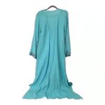 VINTAGE LINEN KAFTAN COVER UP WOMENS ML EMBELLISHED STONE LONG MAXI BOHO RESORT Blue Size M Photo 15