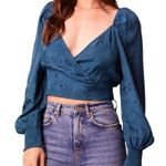 Band Of The Free New Floral Faux Wrap Long Sleeve Crop Top Deep Teal Size Medium Photo 0