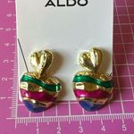 ALDO  earrings multiple color stripes heart drops gold tone Photo 2