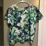Alfred Dunner Blouse White Blue Green Tropical Floral Tiered LP Photo 4