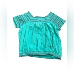 Deletta Anthropologie  Maricopa Turquoise Smocked Top Off Shoulder Size Large Photo 4