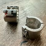 Tory Burch New Auth. Britten Logo Huggie Hoop Earrings Matte Silver on TB Card Photo 6