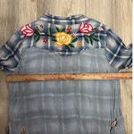 Kyla Seo Plaid Tunic Dress Embroidered Flowers Button Up Size Large Blue Photo 7