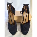 Cabi Navy Isla Blue Wedge Lace Up Espadrilles Aztec Heel Peep Toe 6001 Size 8.5 Photo 5