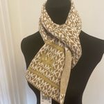 Michael Kors MK Print Camel Tan Off White MK Gold Accent Monogram Scarf NEW Photo 1