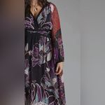 Anthropologie Let Me Be Floral Midi Dress Bold Print Purple Black SIZE MEDIUM Photo 2