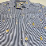 st. john's bay  Women's Button Up Spring Shirt Blue Striped Lemons M Cotton Photo 10