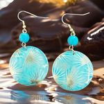 Patina metal earrings with a turquoise shade and gold on earwire Photo 0