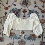 SheIn  White Puff Sleeve Cropped Smocked Blouse Milkmaid Large NWT Photo 5