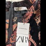 ZARA  Eileen Dress Womens‎ Medium Black Floral Velvet Ruffle Trim 3/4 Puff NWT Photo 3