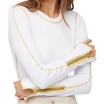 Free People  Women’s Size XS White Gold Zipper Cuff Thermal Crewneck Top Shirt Photo 0