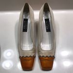 Stuart Weitzman  Women’s Color Block Orange Satin Beige Square Toe Block Heels Photo 1