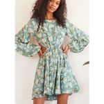Lulus Dress Women Medium First Blooms Dusty Blue Floral Print Long Sleeve Cutout Gray Size undefined Photo 3