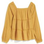 Old Navy NWT Square-Neck Tiered Swing Top Size Large Boho Blouse Mustard Yellow Photo 0