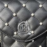 Badgley Mischka Black Quilted Faux Leather Crossbody Bag Silver & Pearl Accents Photo 3