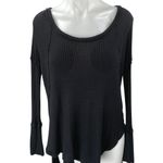 Free People Black Long Sleeve Waffle Knit Thermal Scoop Neck Sweater Top Size M Photo 0