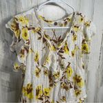 Free People  Naya Ruffle Floral Blouse Ivory Short Sleeve Top size S Boho Cottage Photo 4