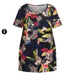 Avenue  Plus Black Liv Tropical Print Pleat Short Sleeve Tunic Top Size 20 NEW Photo 14