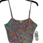 Gianni Bini Halter Top Size Large Teal Multi Color Floral Lined Womens Rayon Photo 0