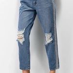 Empyre Eileen Checkered Striped Medium Wash Mom Zumiez Distressed Jeans 5 Blue Size 25 Photo 0