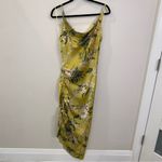 Mable Isabela Satin Tropical Floral Asymmetrical Midi Dress Yellow Medium Photo 7