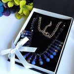 Stunning Gold Tone Chain with Blue Crystals Bid Necklace Photo 1