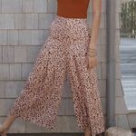 Anthropologie  Isobel Wide Leg Pleated Flowy Animal Print Crop Pants Size Large Photo 2