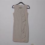 Calvin Klein Sheath Dress Beige Tan Stretch Jewel Neck Sleeveless Ruffle 6 Photo 10