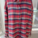Sundance  Coral Pink Blue Plaid Woven Cotton Flannel Button Down Shirt Size Large Photo 0