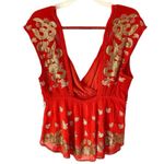 Free People  Ooh La La Sequin Embroidered Blouse Orange Gold size small Photo 6
